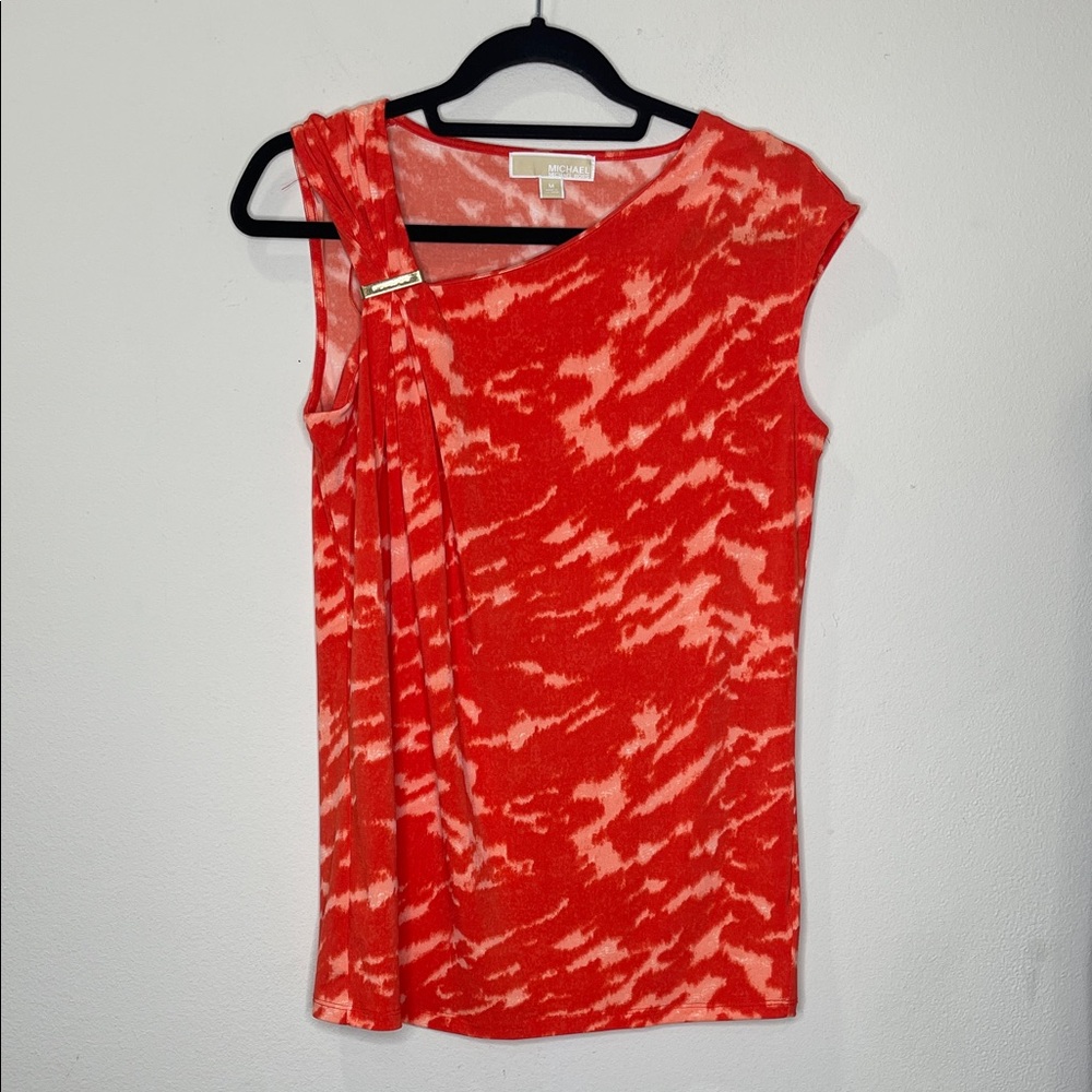 MICHAEL Michael Kors Red Orange and Pink Patterned Sleeveless Top